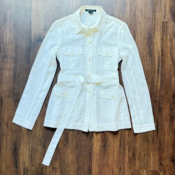 Theory White Sheer Cotton Belted Safari Shirt Jacket Women’s XS - Picture 5 of 8